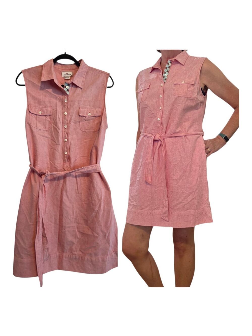 Vineyard Vines Dress Sleeveless Oxford Cloth Shirt Dress Cotton Tie Belt sz 14